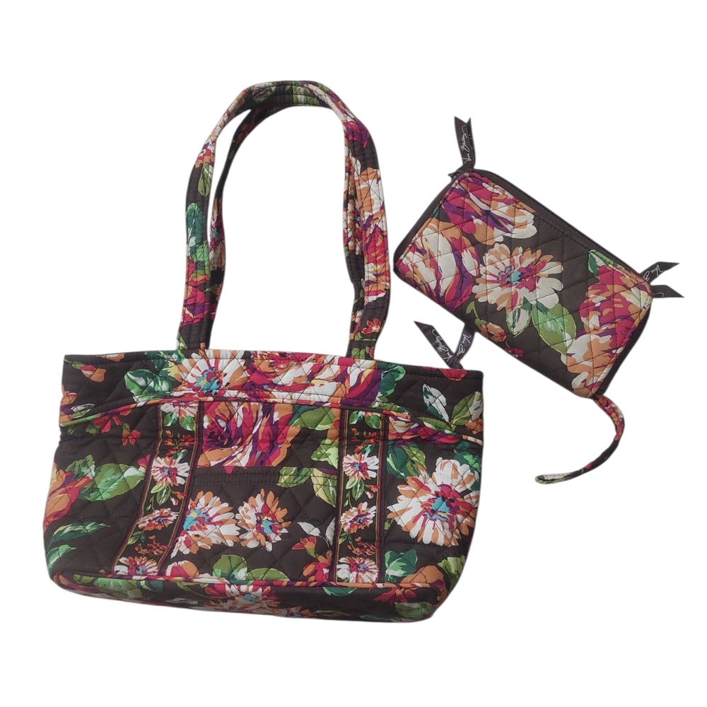 Vera Bradley Black and‎ Pink Floral Tote Bag